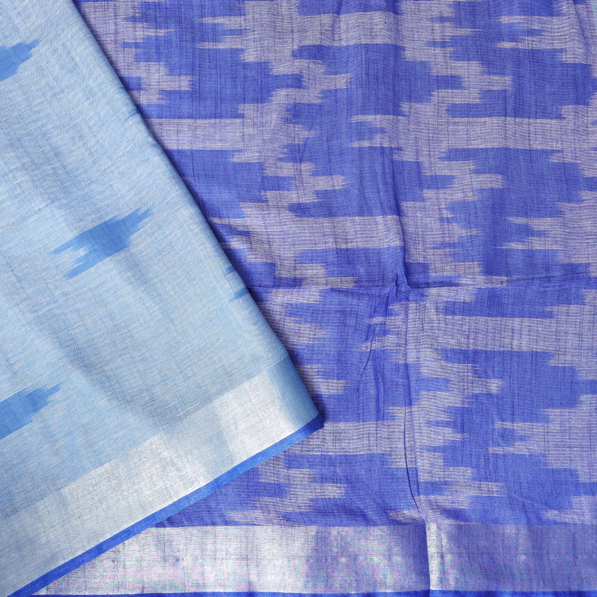 Light Blue With Royal Blue Trendy Linen Saree