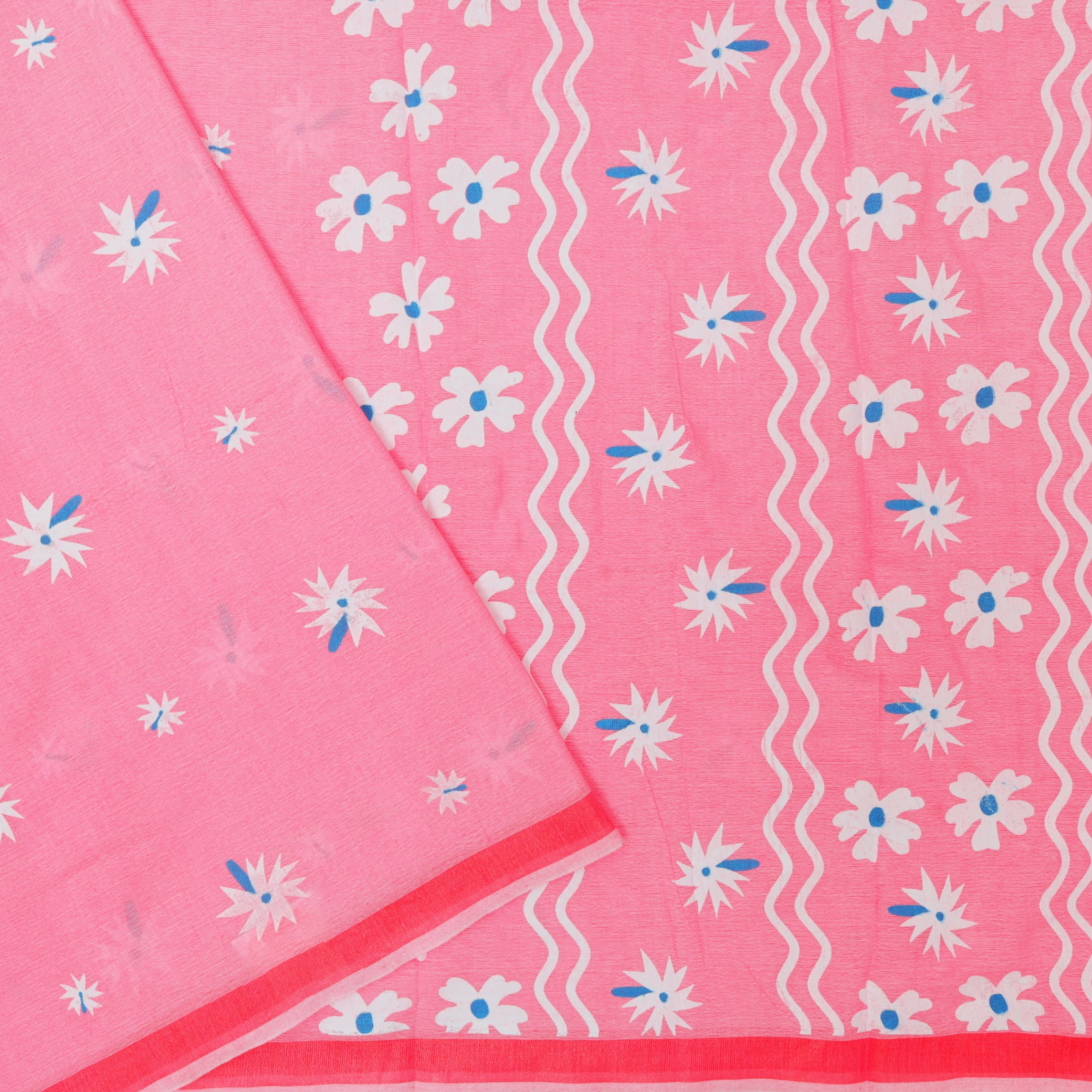 Pink Linen Cotton Saree with Contrast Blouse