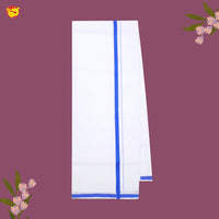 White with SKY BLUE Fancy Border Single Layer Cotton Men’s Dhoti