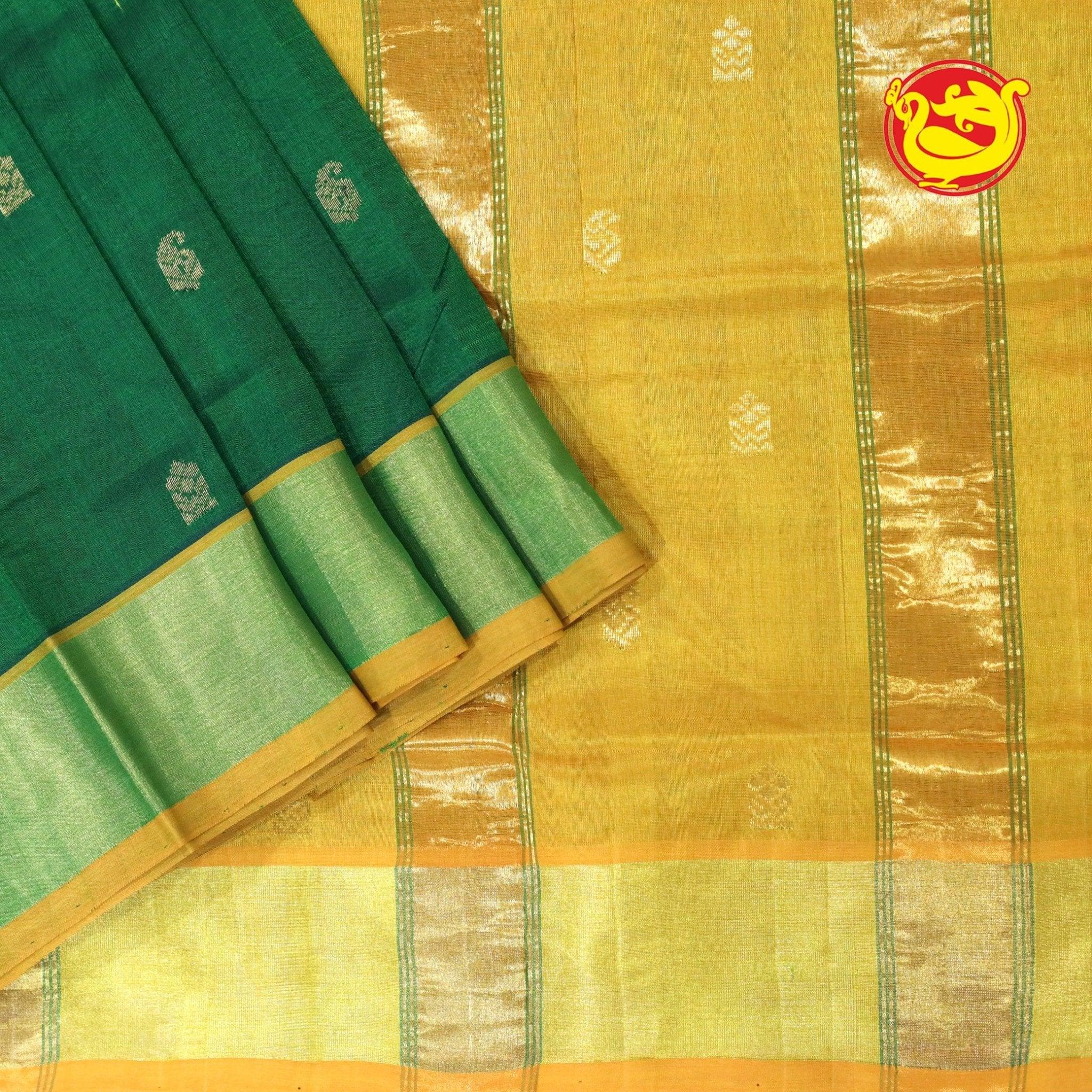 Bottle Green With Mustard Pure Arani Silk Cotton Saree