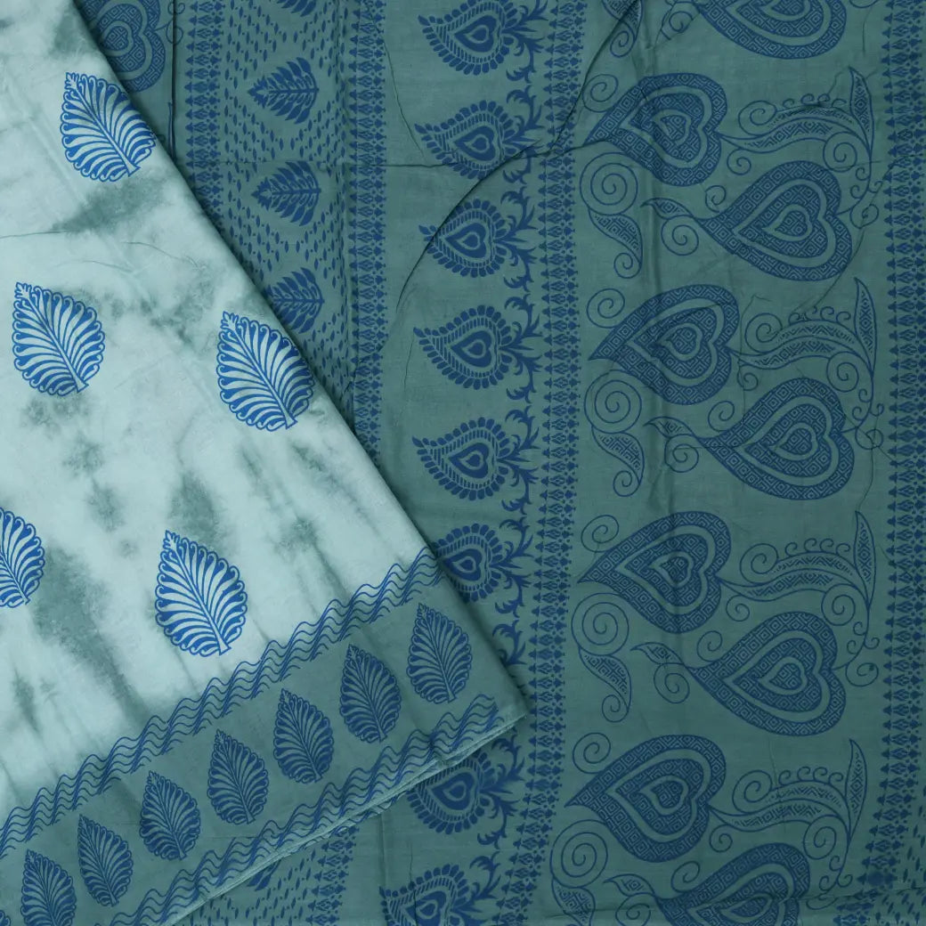Teal Blue -  Green Sungudi Cotton Saree without Blouse