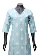 Baby Blue Printed Ladies Branded Readymade Long Top