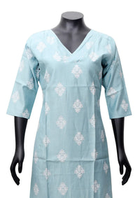 Baby Blue Printed Ladies Branded Readymade Long Top