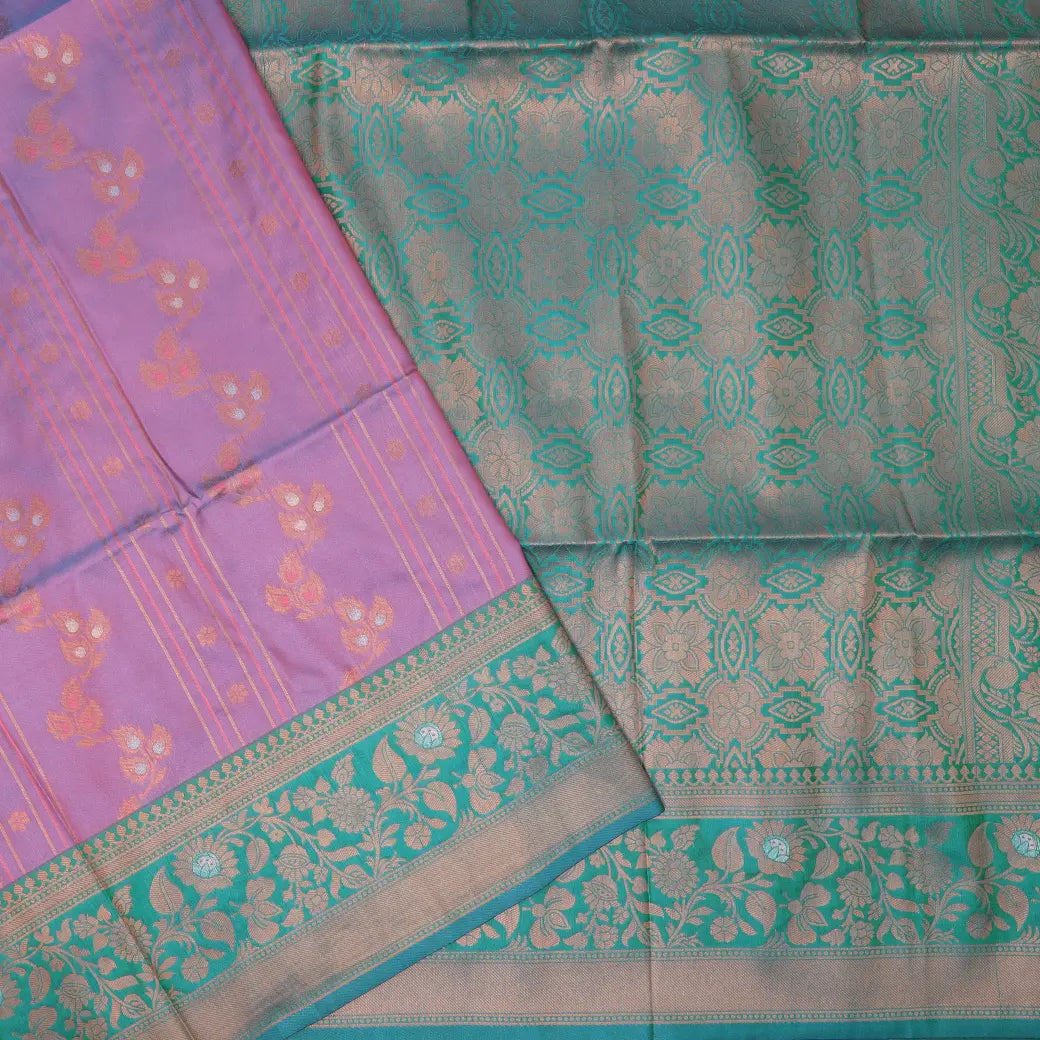 lavender and teal Soft Silk Saree