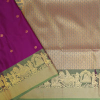 Magenta  With Green Copper Zari Border Soft Silk Saree