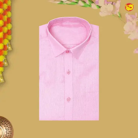 Light Pink Colour Readymade Shirt And Matching Border Dhoti Set for Men