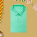 Green With White Cotton Readymade Shirt and Double Matching Border Dhoti Set For Men