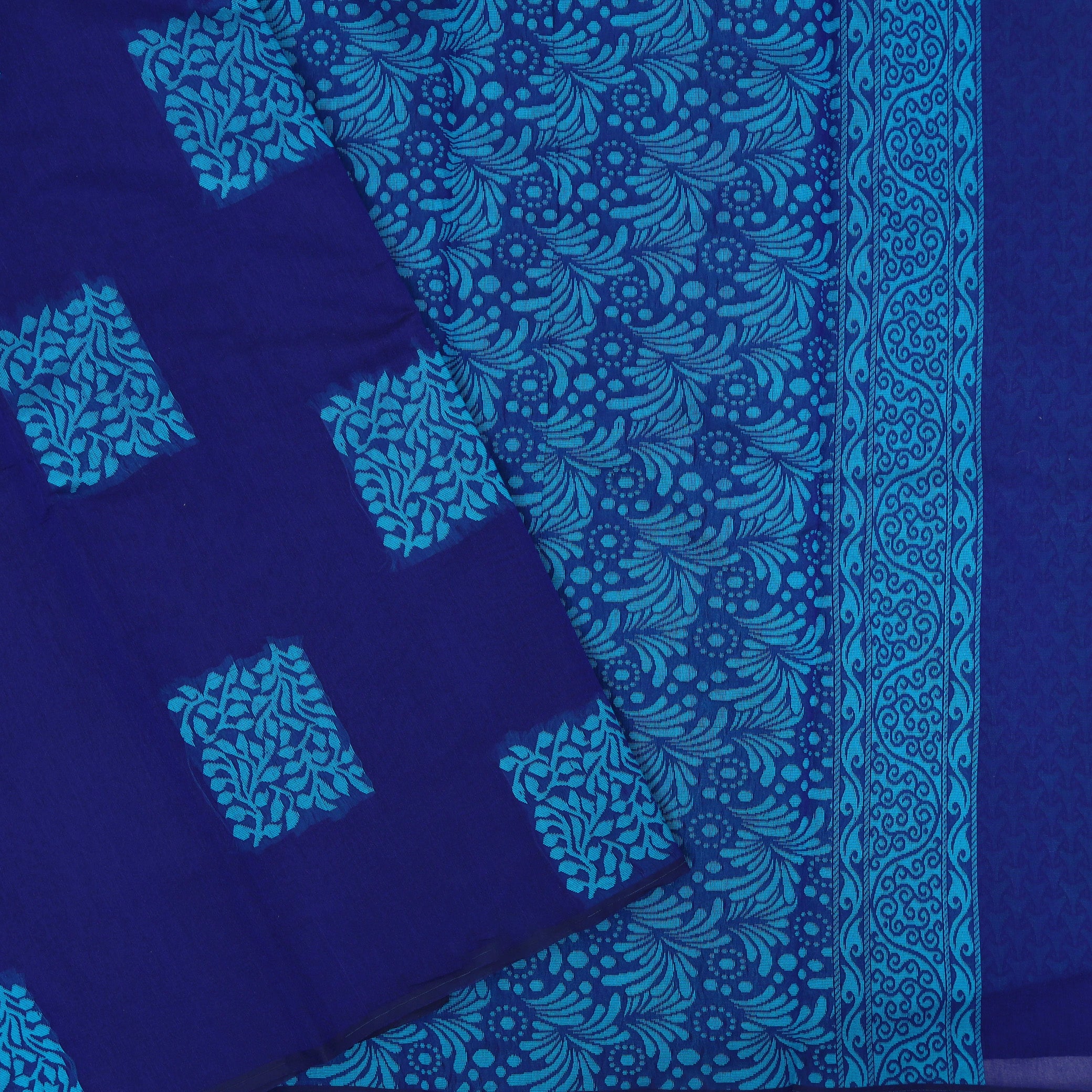 Dark Indigo Blue With Green Zari  Silk Cotton Saree