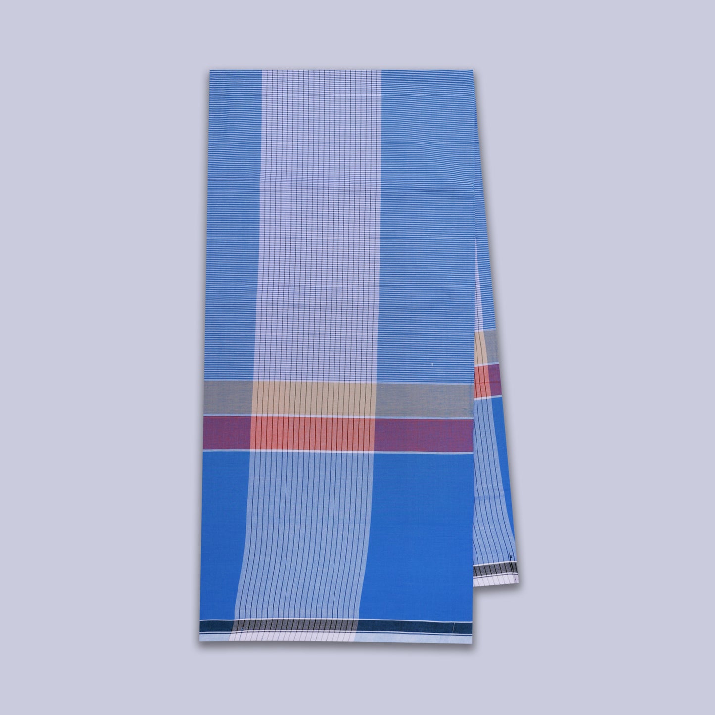 Men’s Light Blue With Royal Blue Stripe  Cotton Stitched Lungi