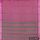 Light Rani Pink With Green Pure Chettinad Cotton Saree without Blouse
