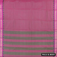 Light Rani Pink With Green Pure Chettinad Cotton Saree without Blouse
