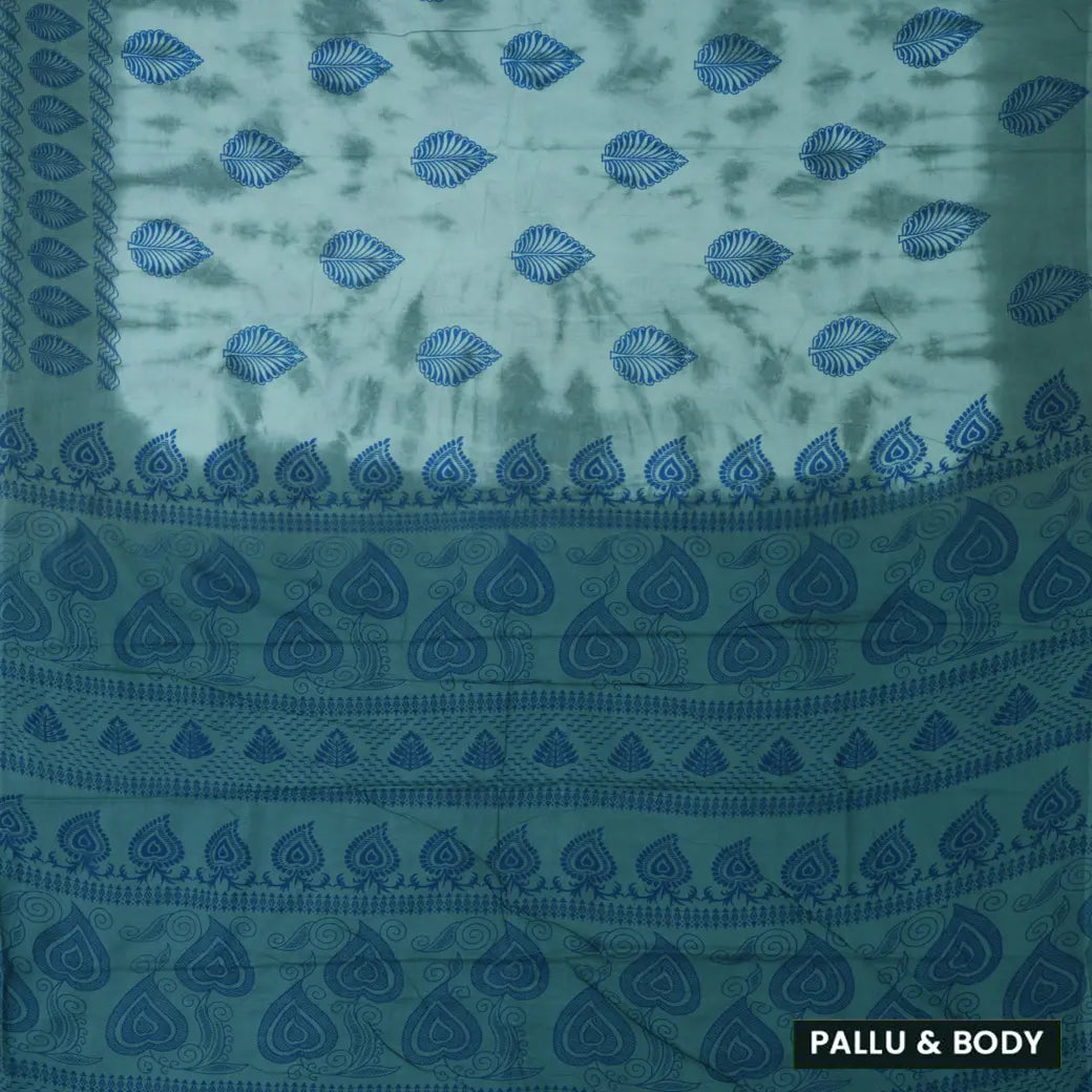 Teal Blue -  Green Sungudi Cotton Saree without Blouse