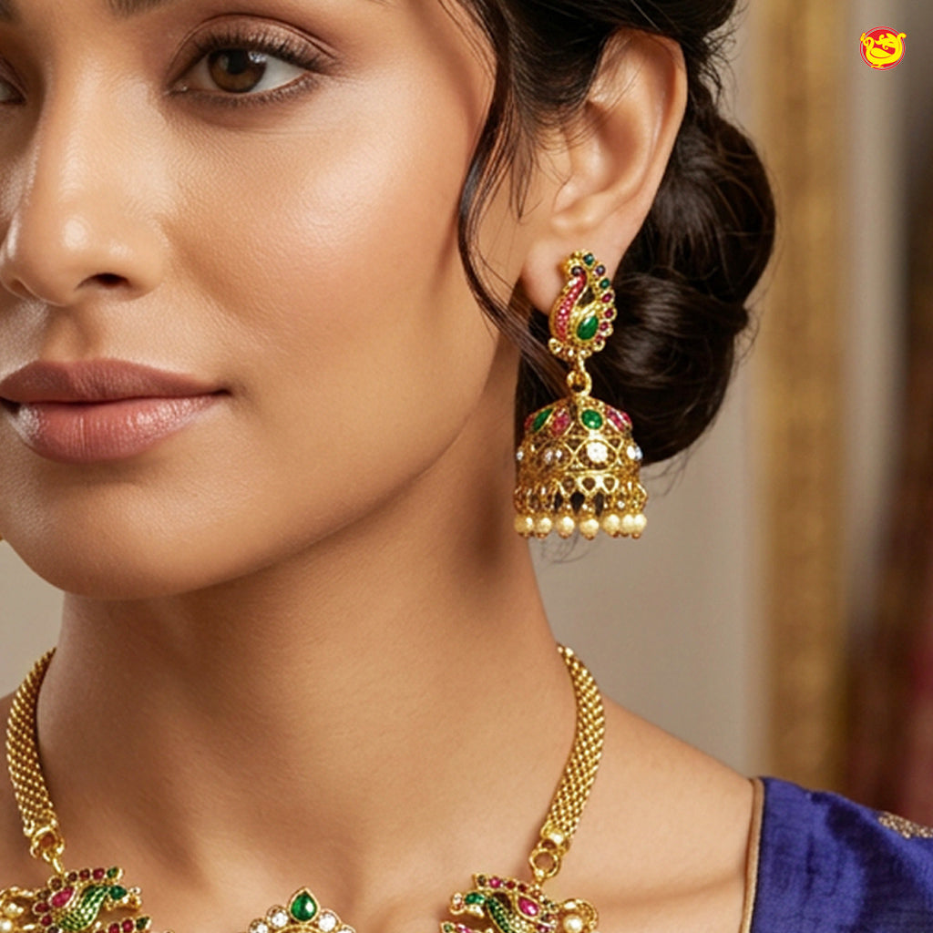 Antique  Saraswathi Temple Design Ad Stone  earrings Set