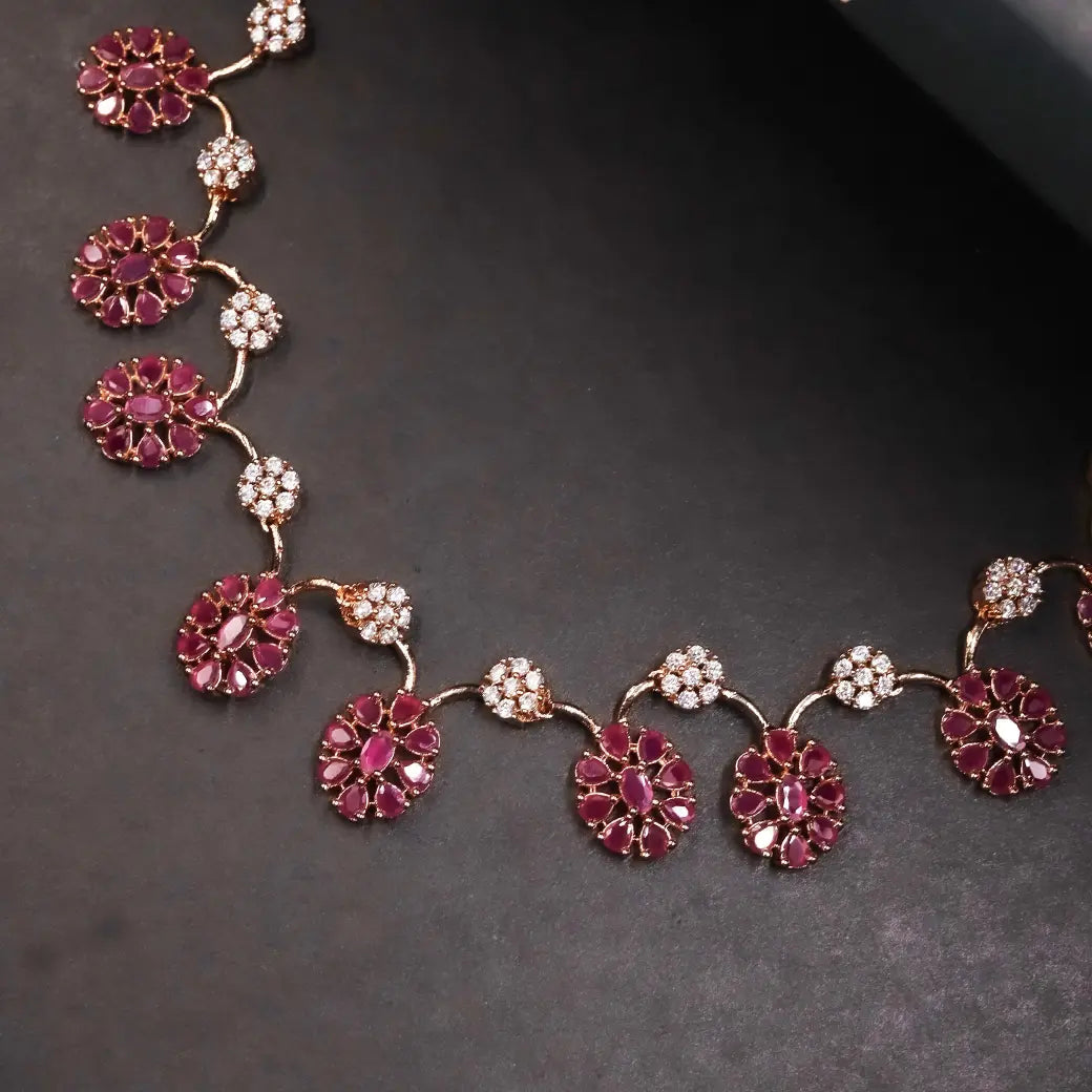 Ruby like stone necklace with matching earrings