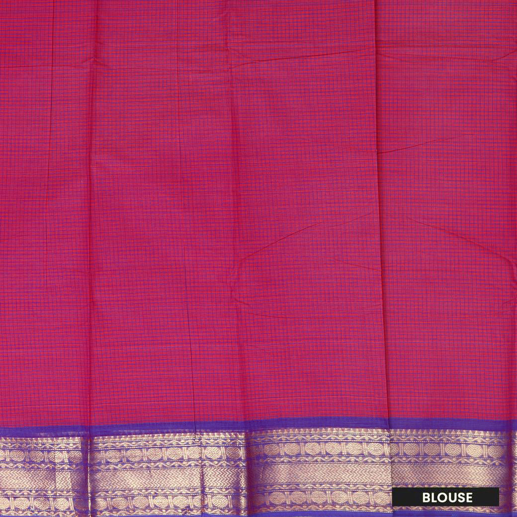 Dark Pink With Copper Zeri  Checked Pure Cotton Saree