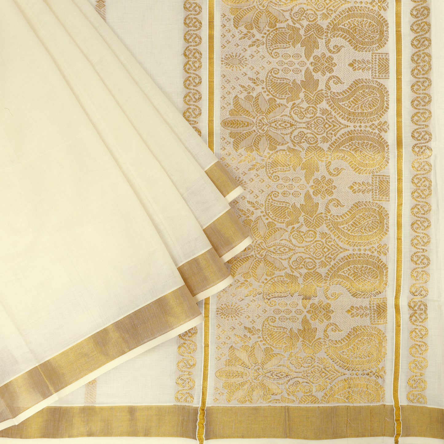 Off White With Metallic Gold Zeri  Checked traditional kerala onam saree