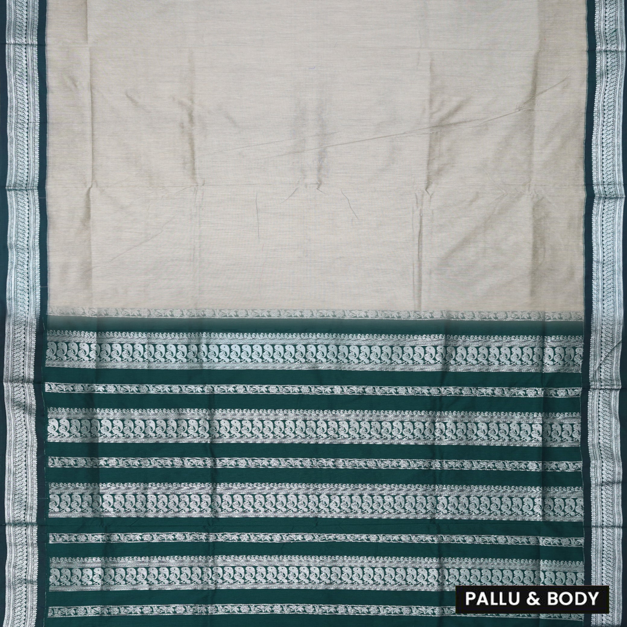 off-white with deep green Premium Quality Kalyani Cotton Saree
