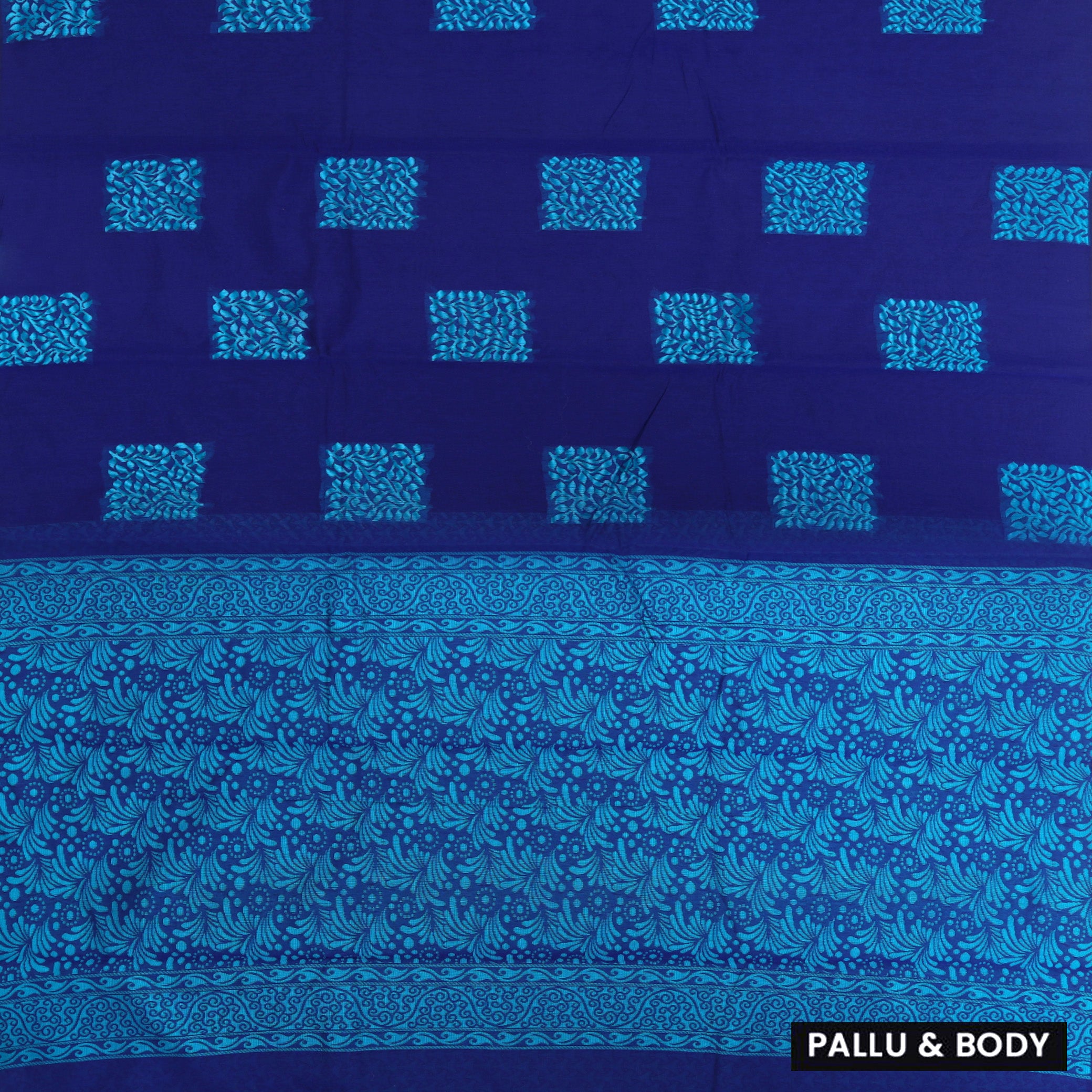 Dark Indigo Blue With Green Zari  Silk Cotton Saree