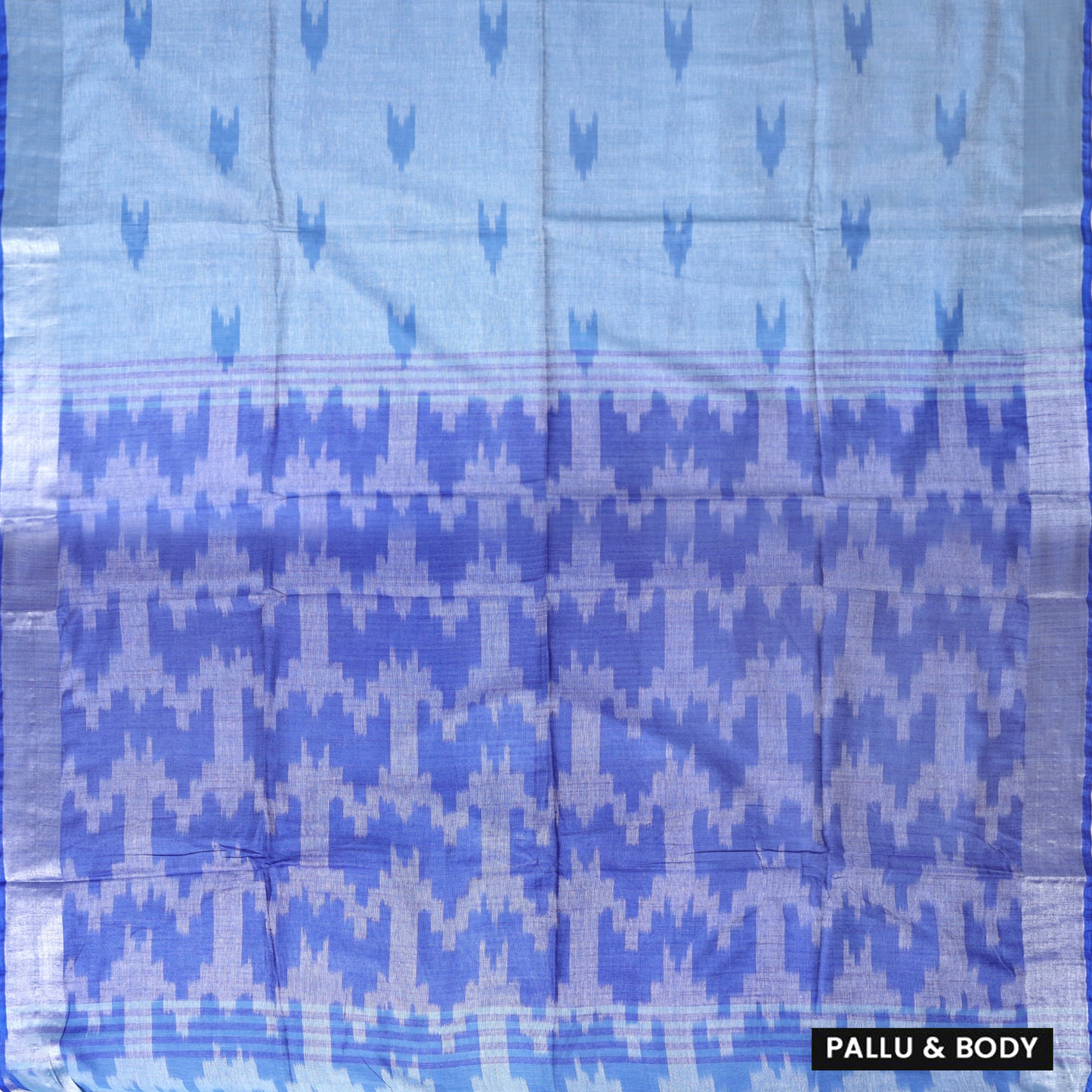 Light Blue With Royal Blue Trendy Linen Saree