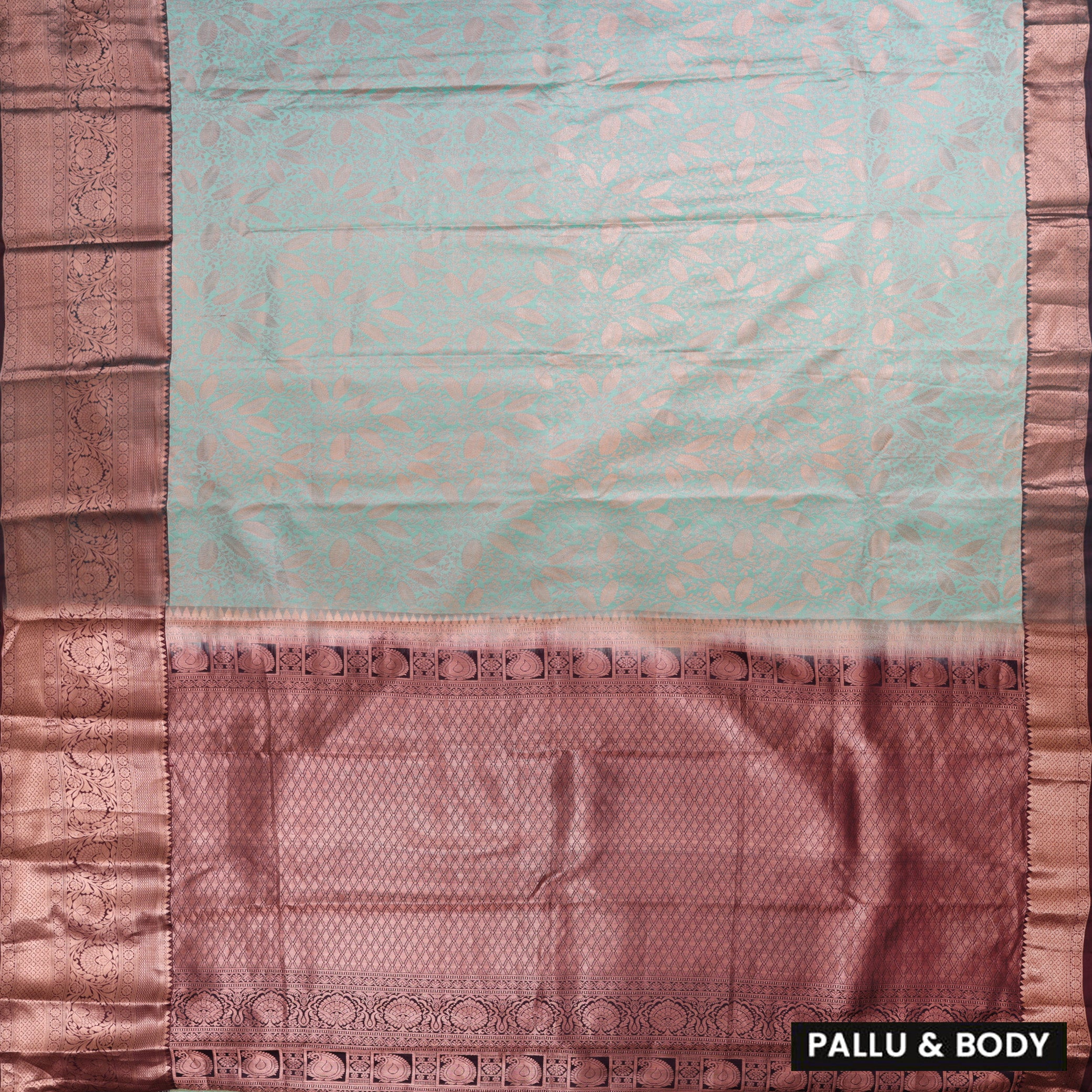 Turquoise Green With Dark Brown Wedding Silk Saree
