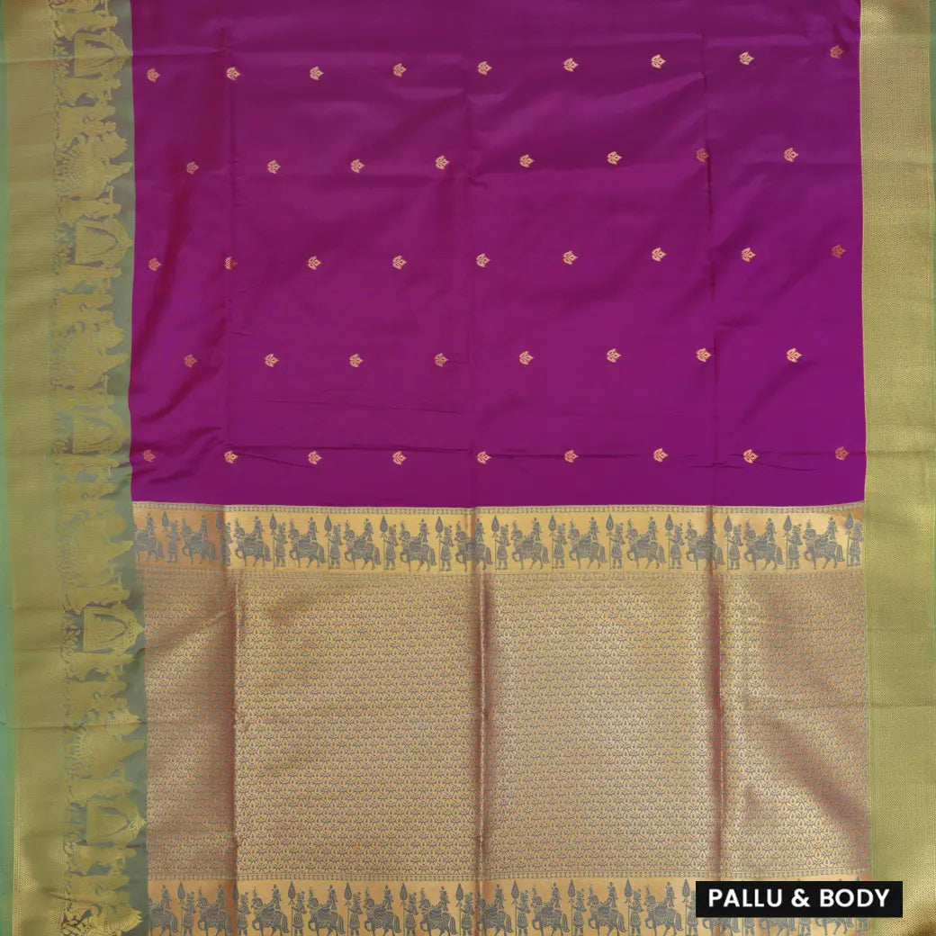Magenta  With Green Copper Zari Border Soft Silk Saree