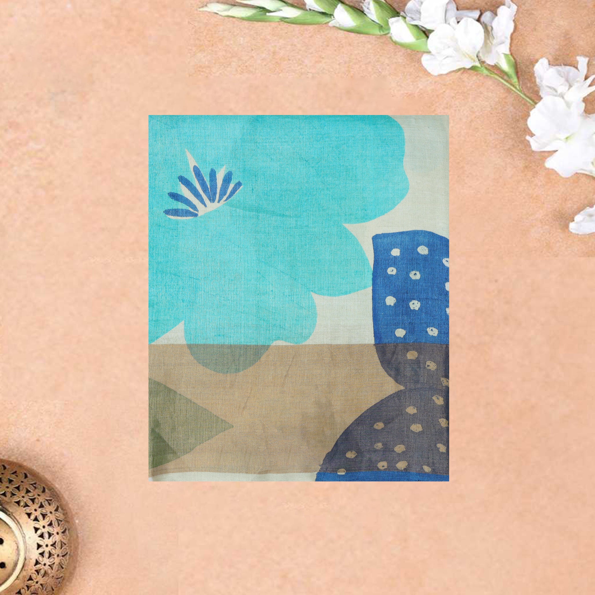 Pure Tussar Silk Saree Multi Colour With Floral Design and Painted Prints and Zari Woven Border