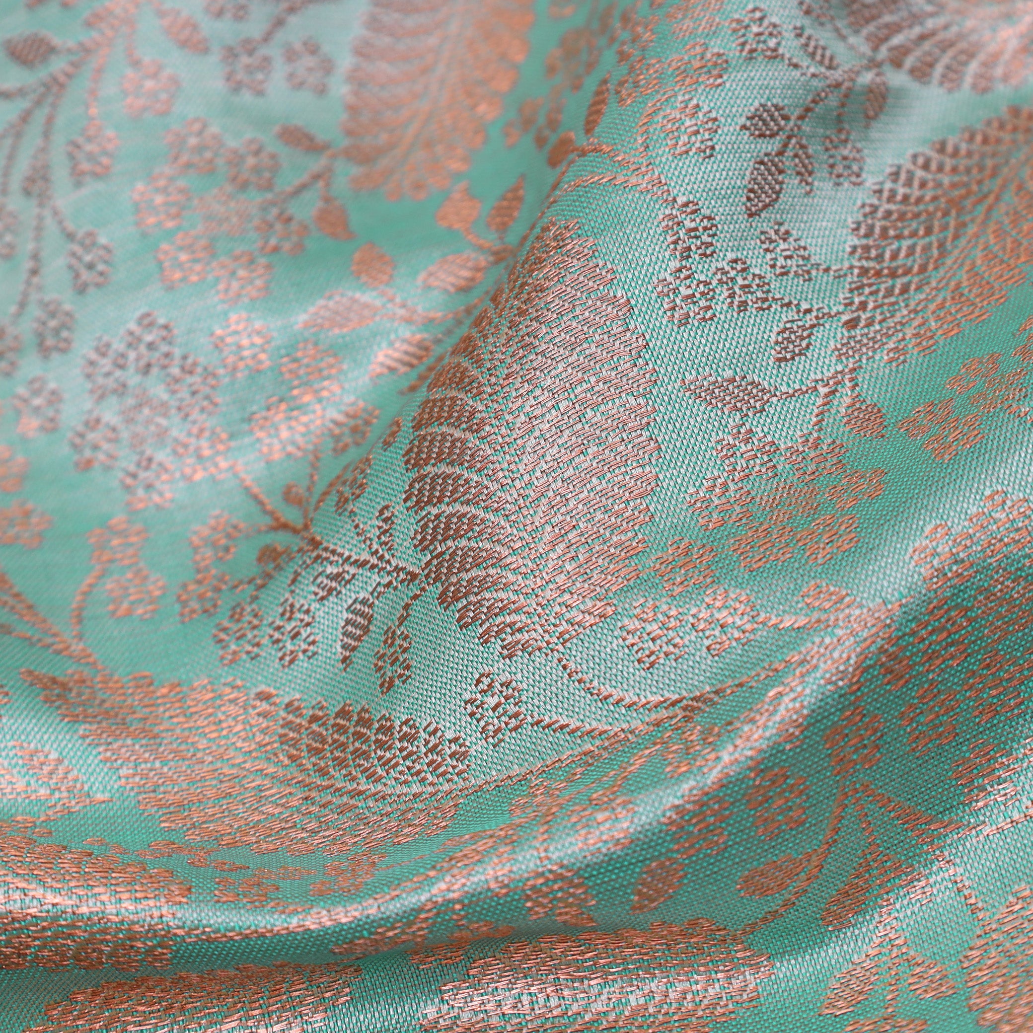 Turquoise Green With Dark Brown Wedding Silk Saree