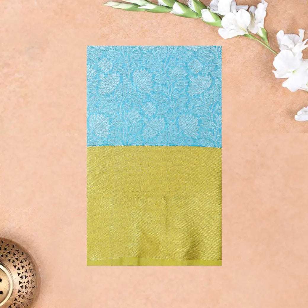 Skyblue with  Golden-Yellow in Leaf Pattern Design Tanchui Silk Saree