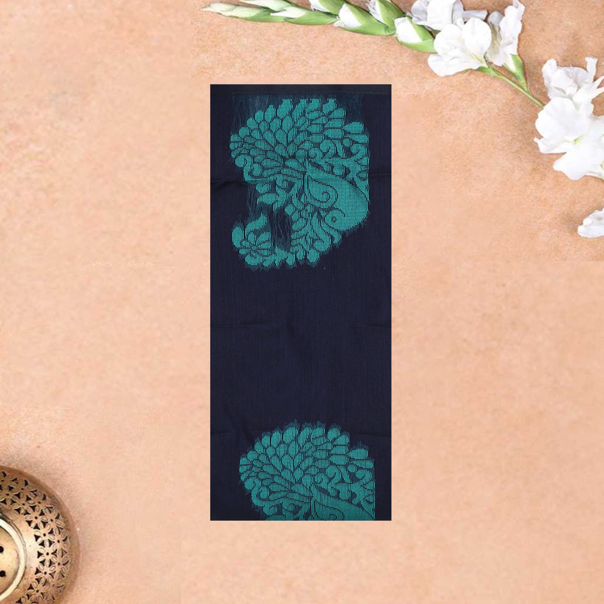 Block With Green Silk Cotton Saree Without Border