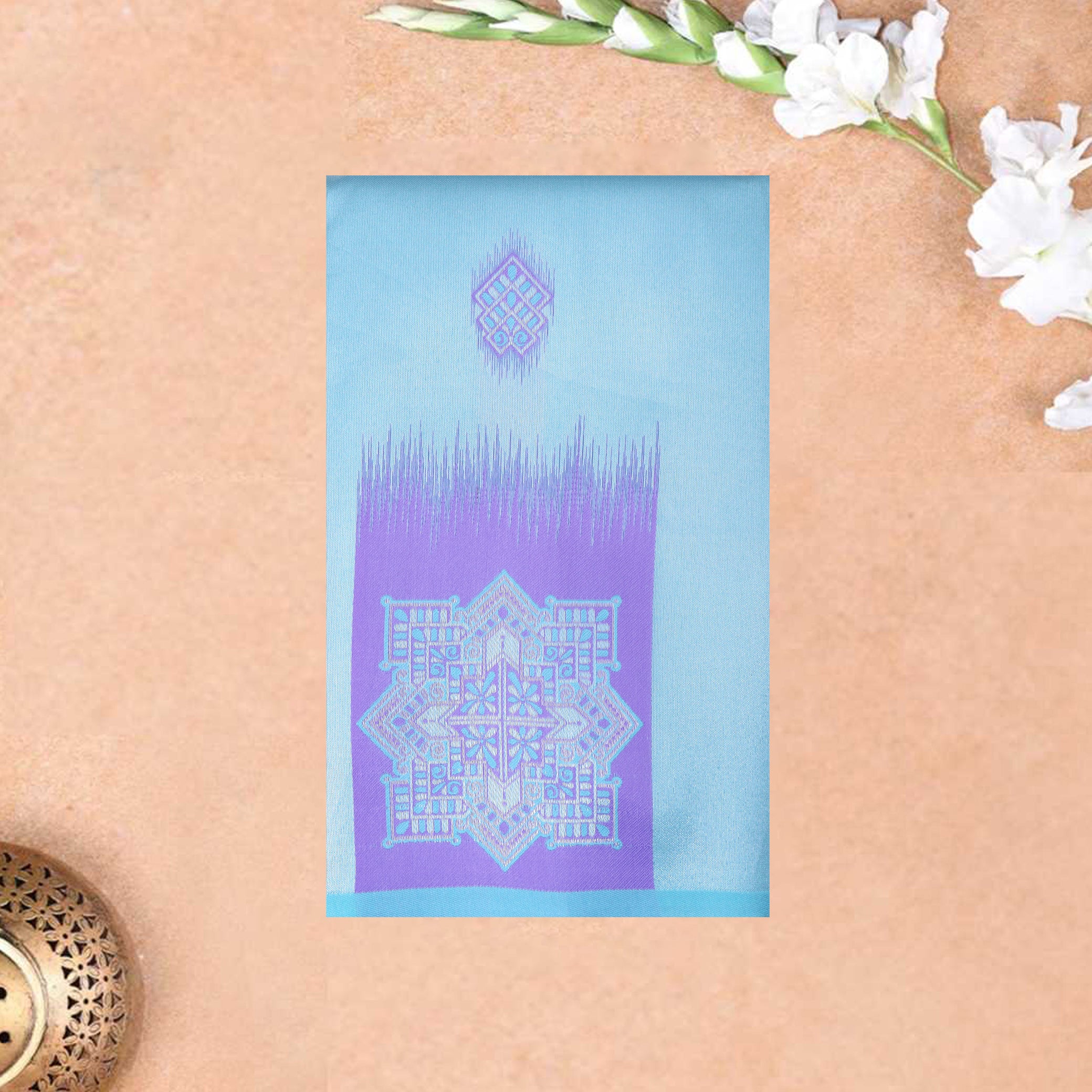 Light Blue with Lavender Litchi Silk Saree