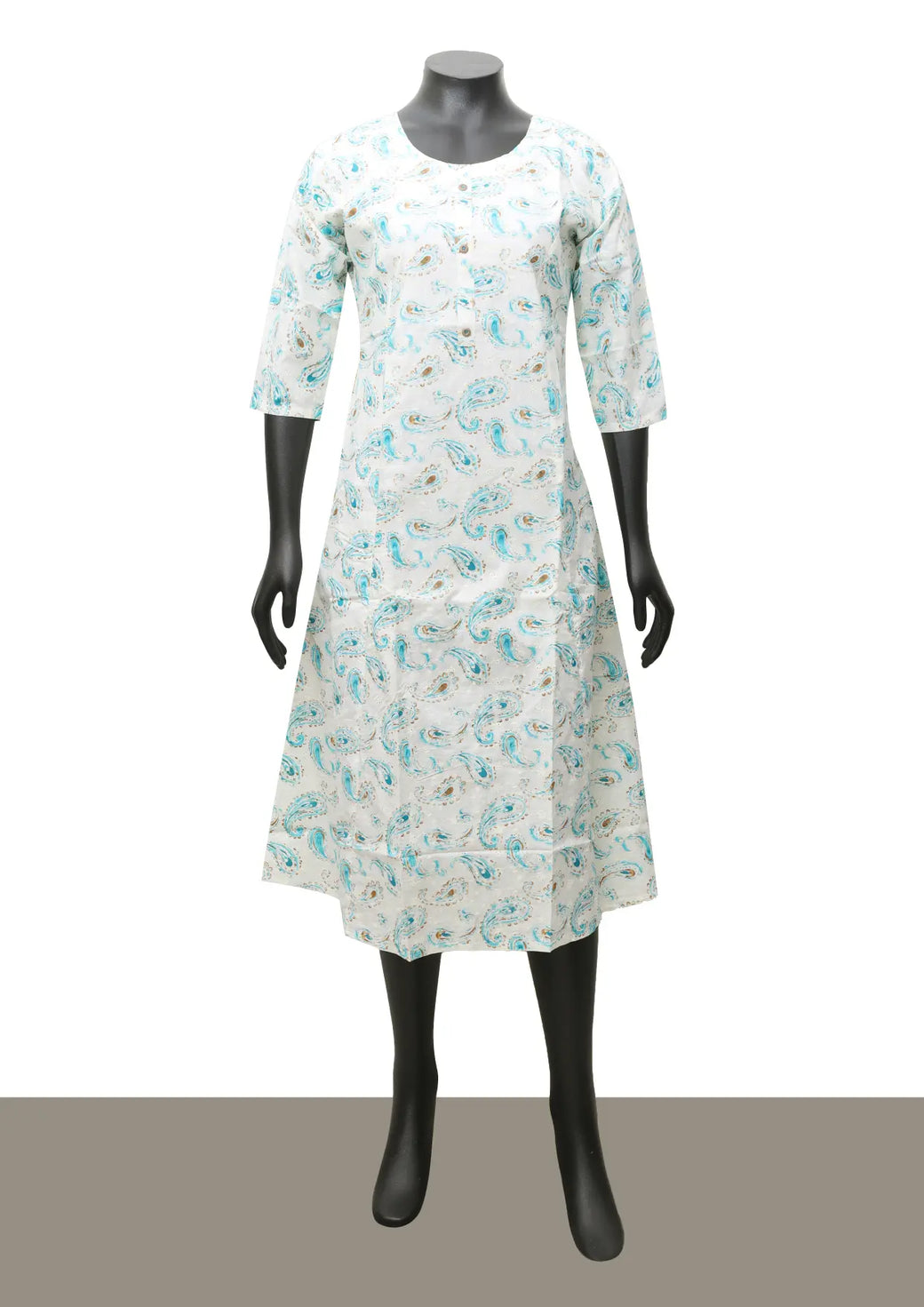 White with Blue Printed Ladies Branded Readymade Long Top
