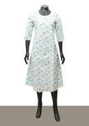 White with Blue Printed Ladies Branded Readymade Long Top
