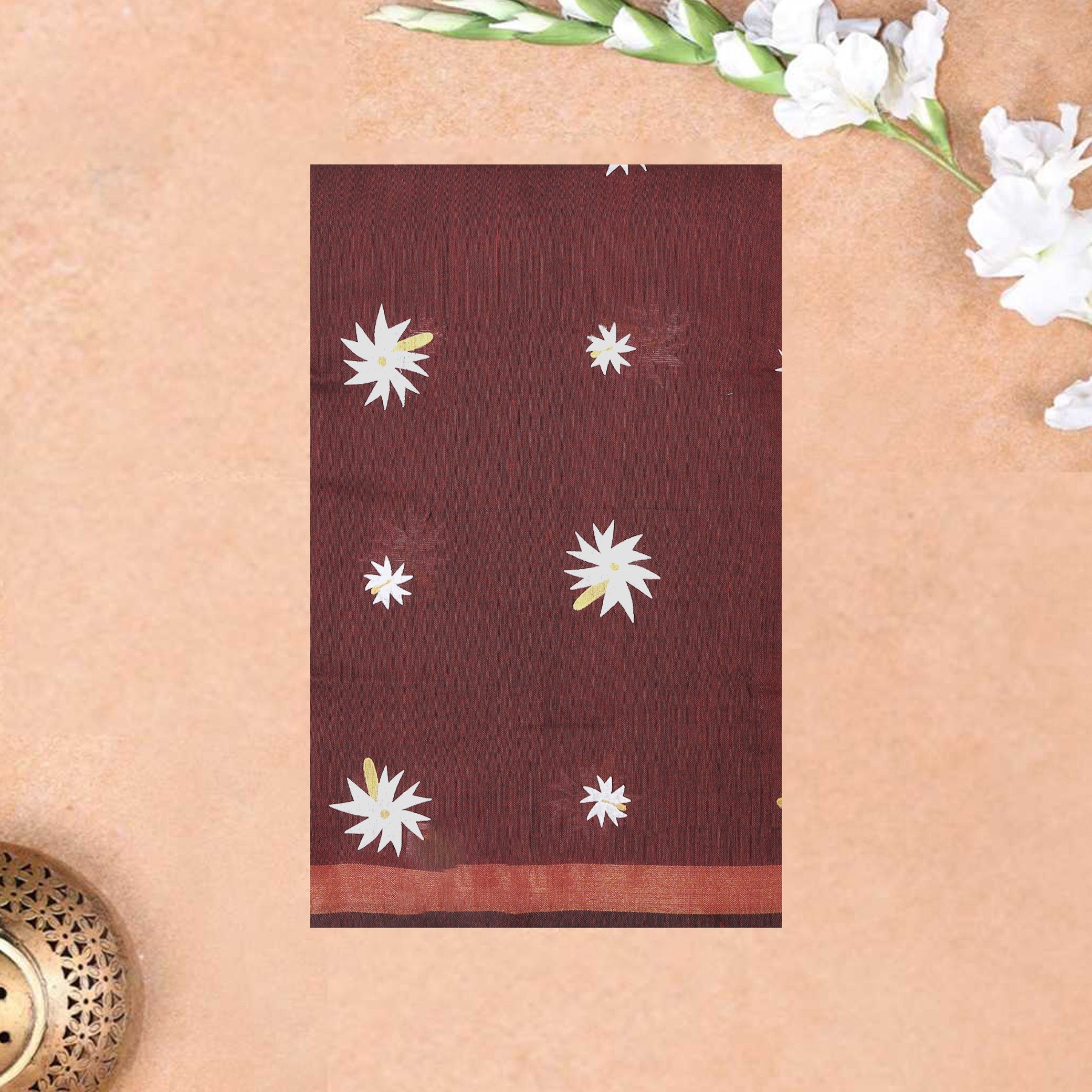Brown Linen Cotton Saree with Contrast Blouse