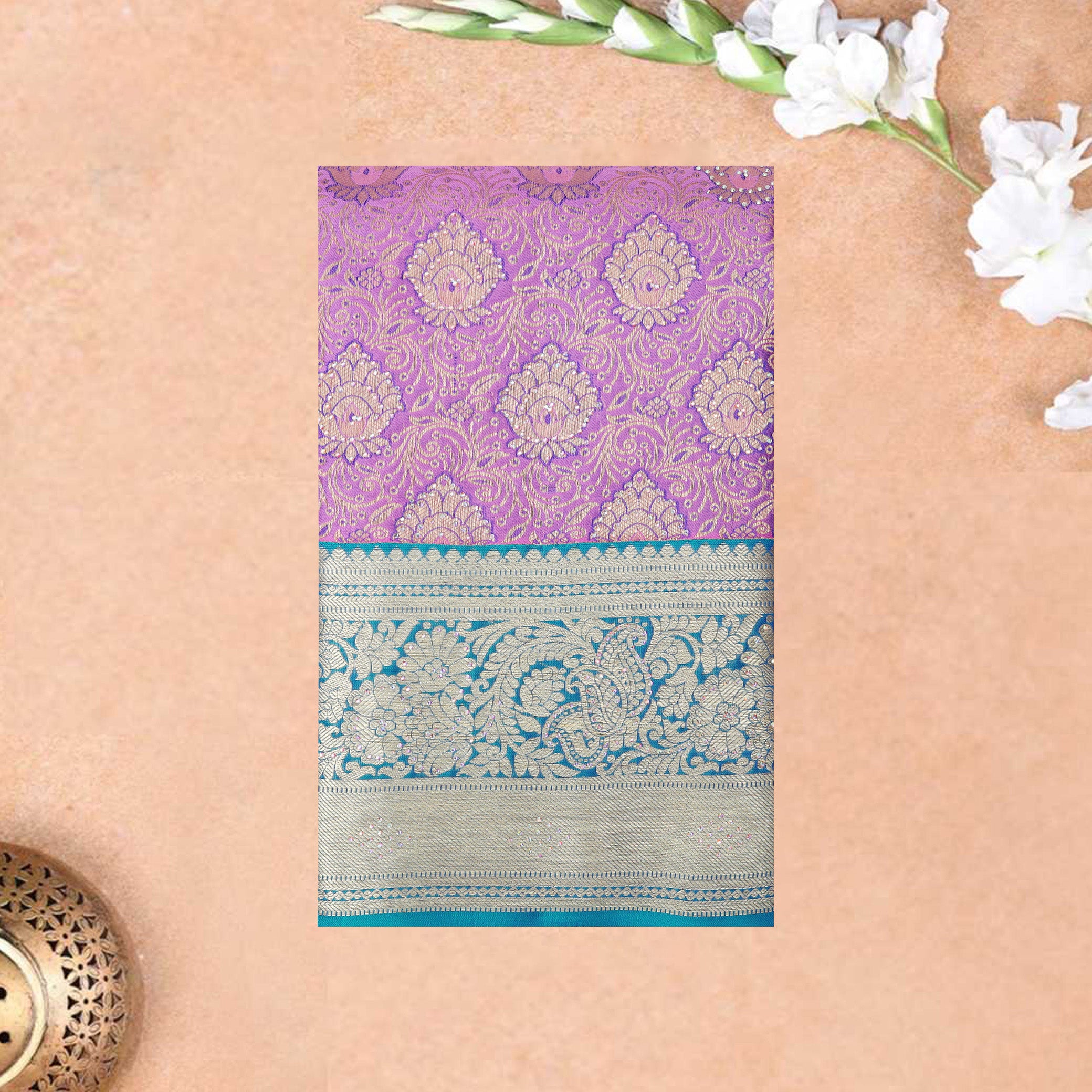 Grape With Blue pure Kanchipuram silk saree