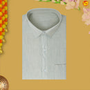Sap Green Colour Readymade Shirt And Matching Border Dhoti Set For Men