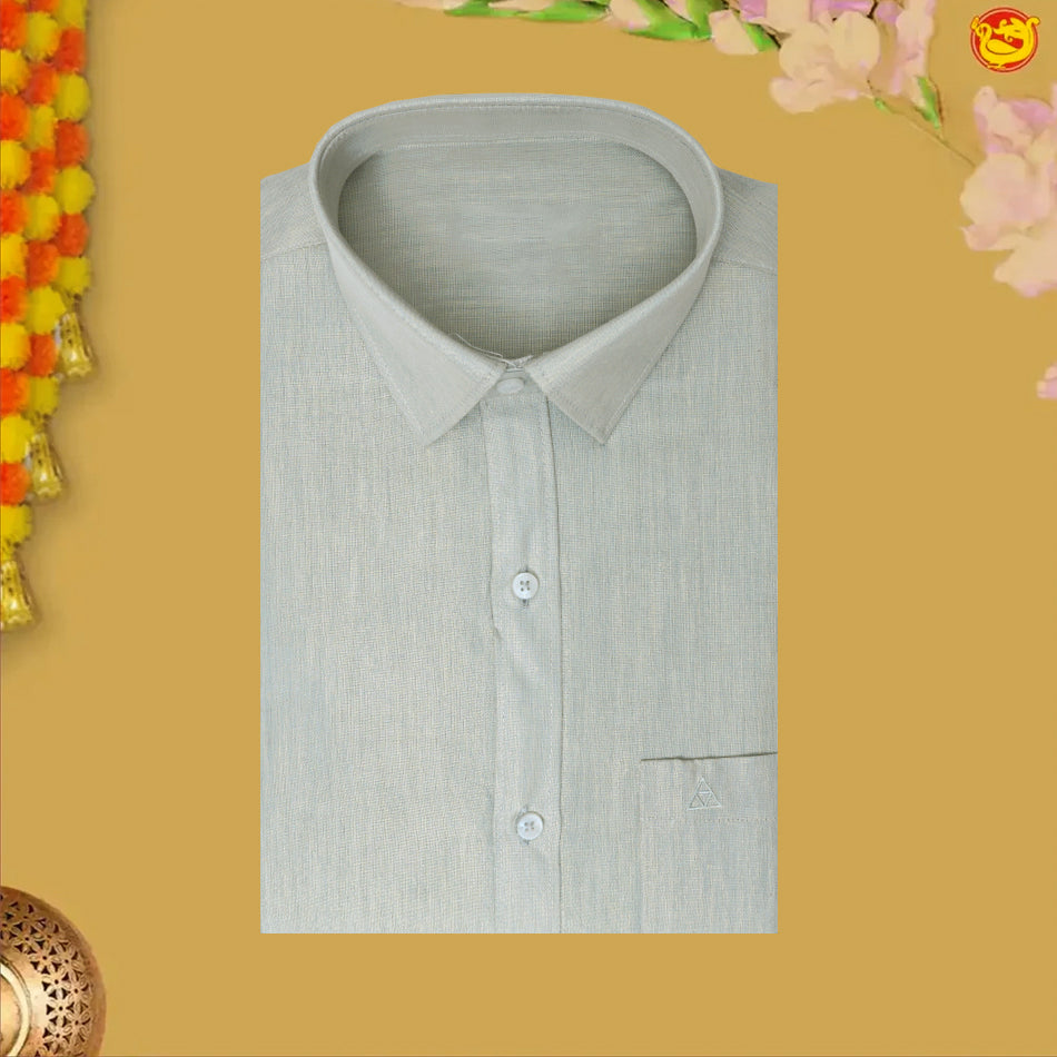 Sap Green Colour Readymade Shirt And Matching Border Dhoti Set For Men