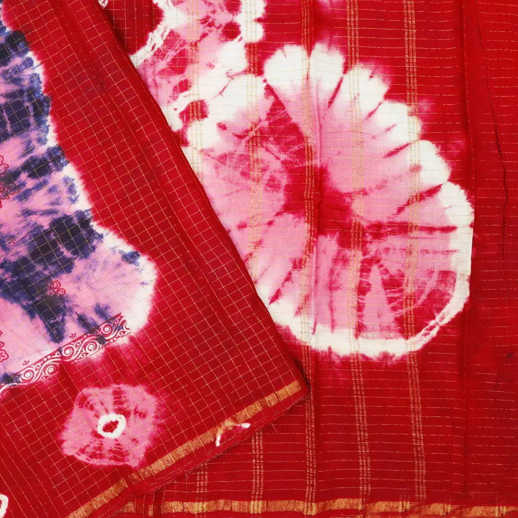 Multicolored,pink and redSungudi Cotton Saree without Blouse