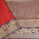 Red With Lavender Copper Zari Border Soft Silk Saree