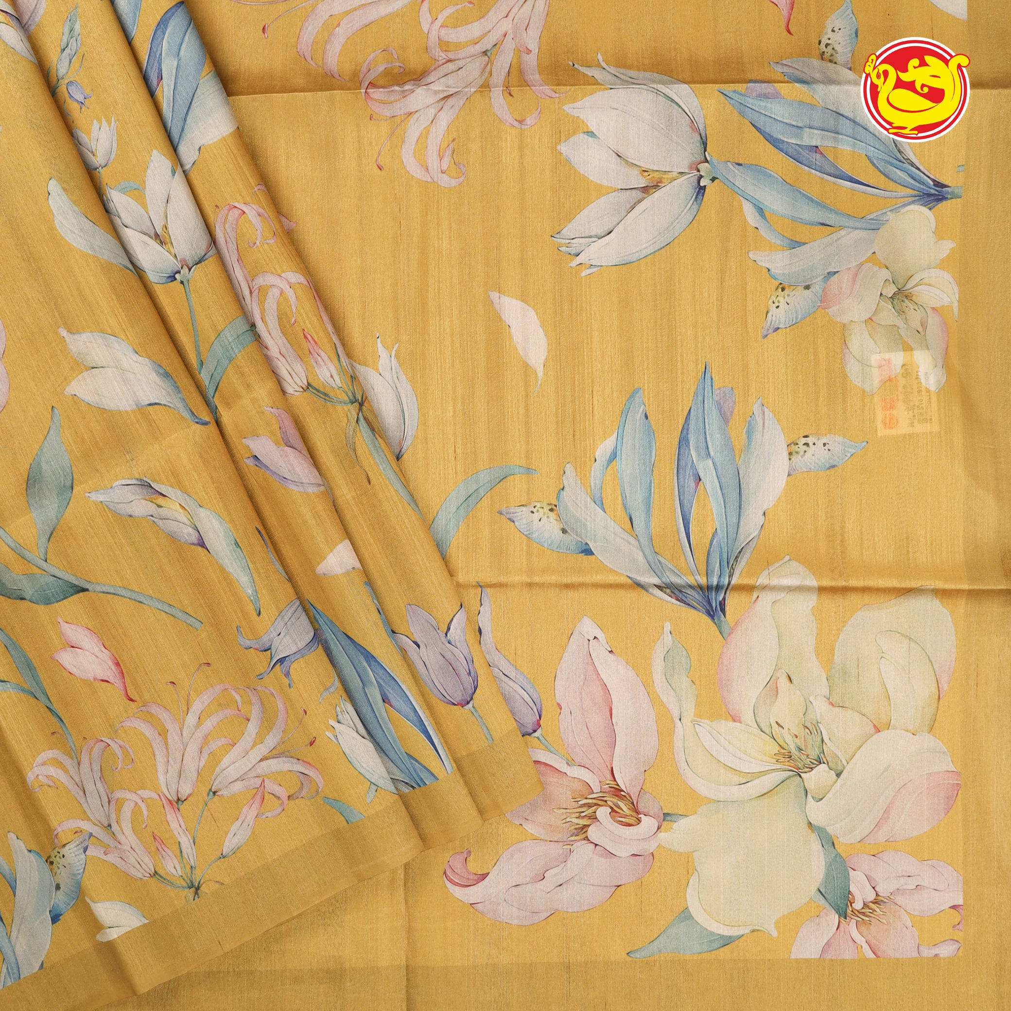 Yellow chappa silk saree with digital prints
