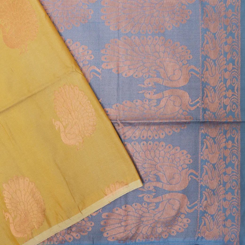 LIGHT YELLOW with  GREY Soft Silk Saree