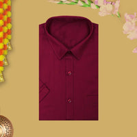Red With White Cotton Readymade Shirt and Singel Matching Border Dhoti Set For Men