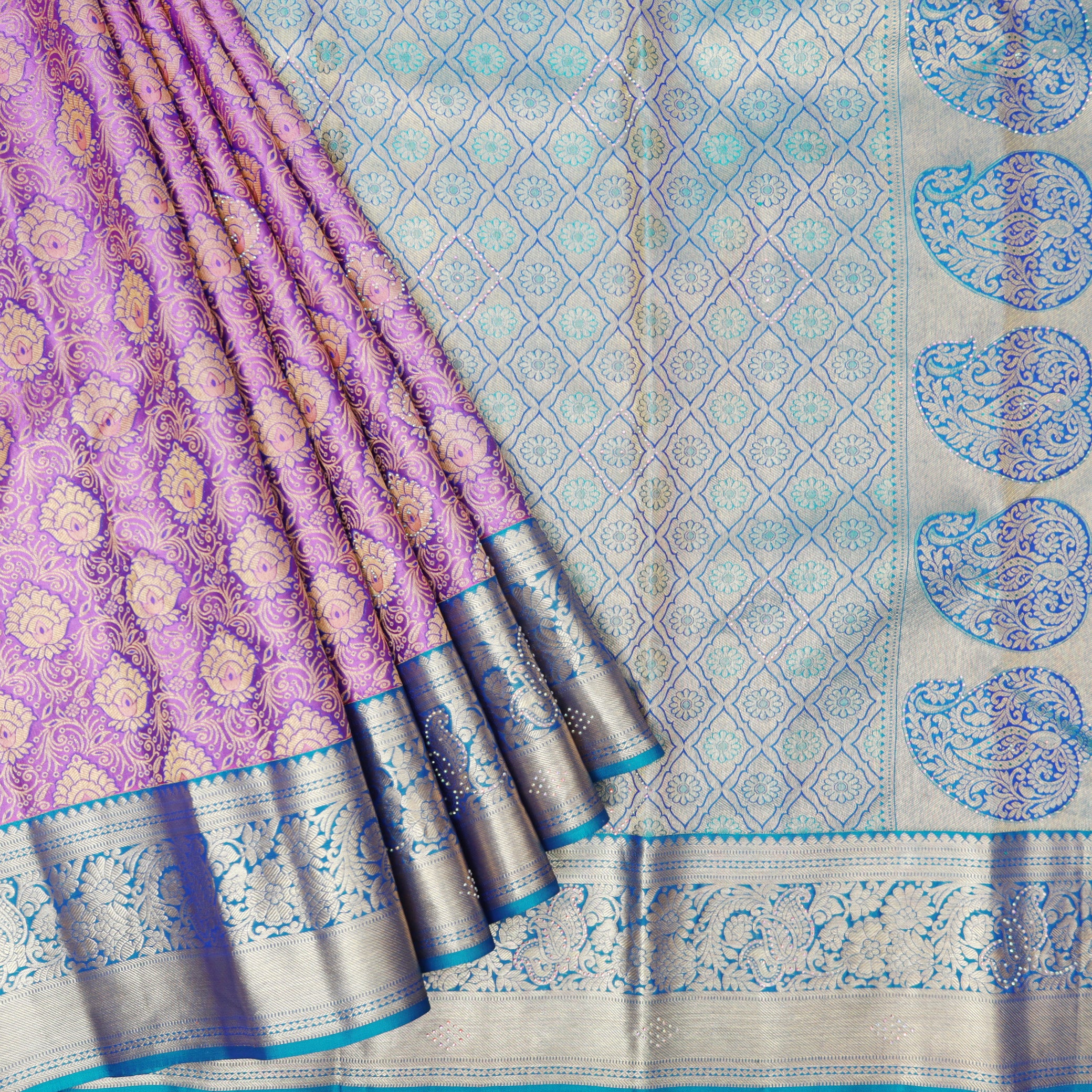 Grape With Blue pure Kanchipuram silk saree