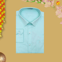 Turquoise Blue With White Readymade Shirt And Matching Border Dhoti Set for Men