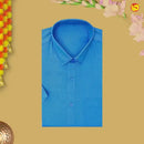 Royal Blue Colour Readymade Shirt And Matching Border Dhoti Set for Men
