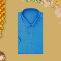 Royal Blue Colour Readymade Shirt And Matching Border Dhoti Set for Men