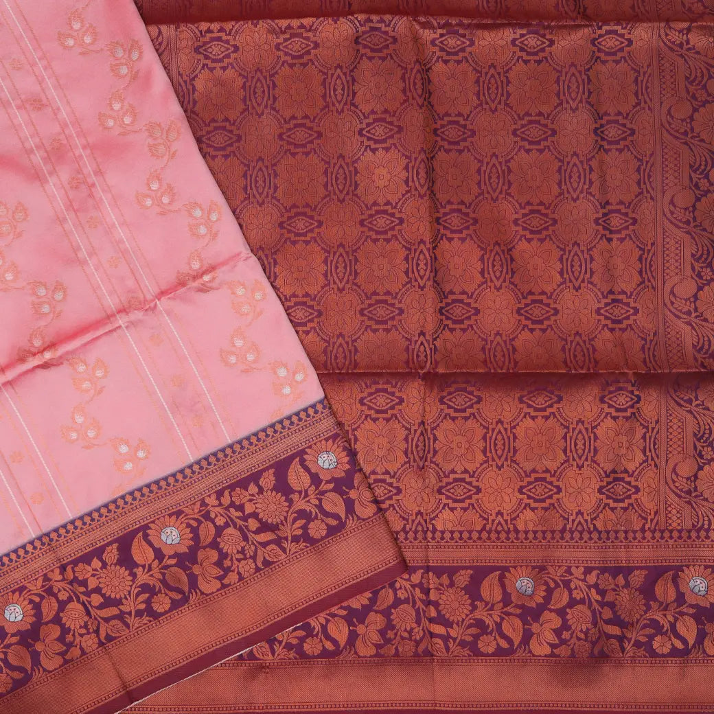 baby pink and maroon Soft Silk Saree
