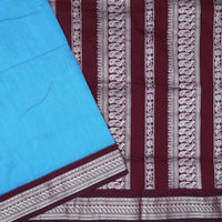 Sky Blue With Wine Red Premium Quality Kalyani Cotton Saree