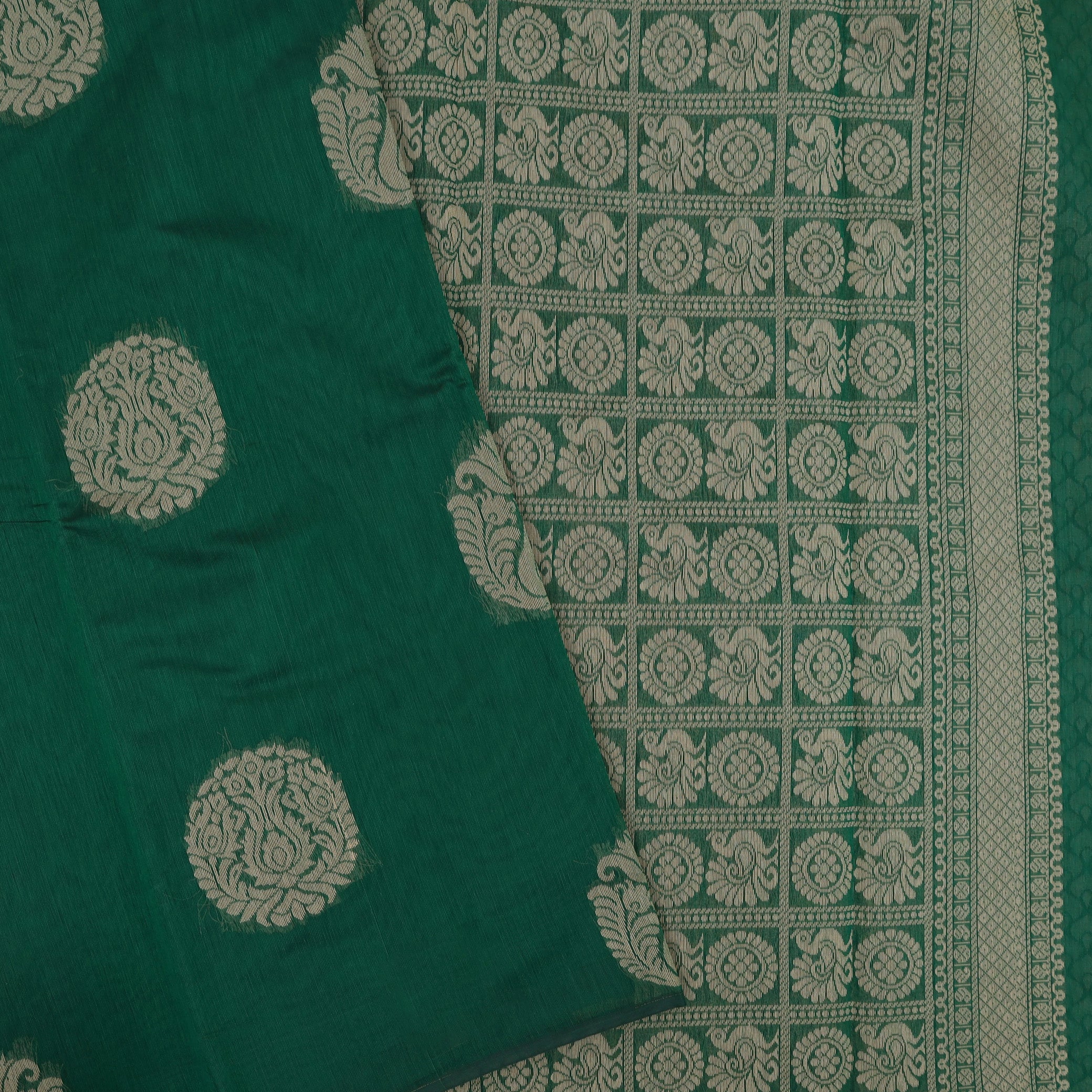 Green With Sandal Zari  Silk Cotton Saree