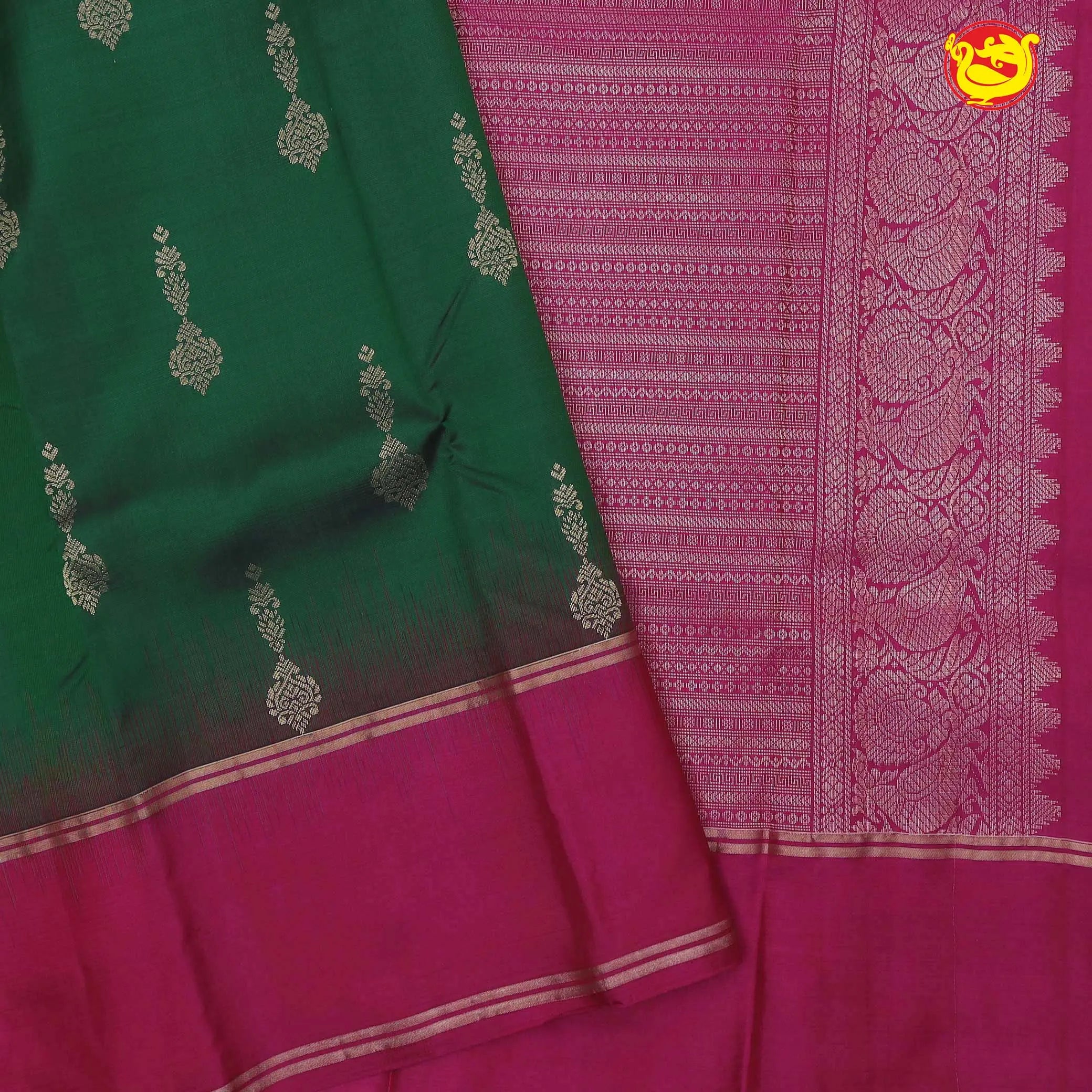 Dark green with magenta soft silk saree