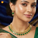 Antique Gold With  Green Stone Necklace matching earrings Set